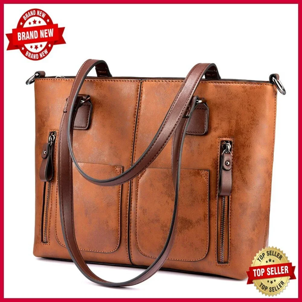 Large Faux Leather Hobo Tote Shoulder Bag with Multi-Pockets